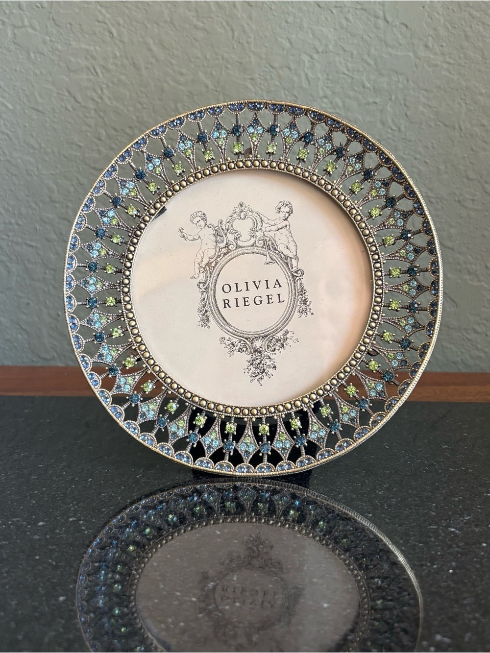 Olivia Riegel Jeweled Metal Freestanding Round Photo Frame Gold/Blue/Green - Picture 7 of 8
